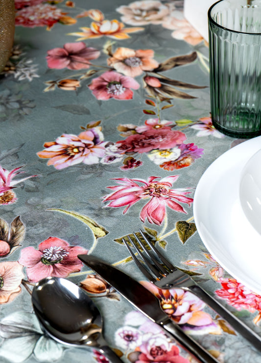 Mantel Loneta Estampado Algodón Floral en Tonos Pastel